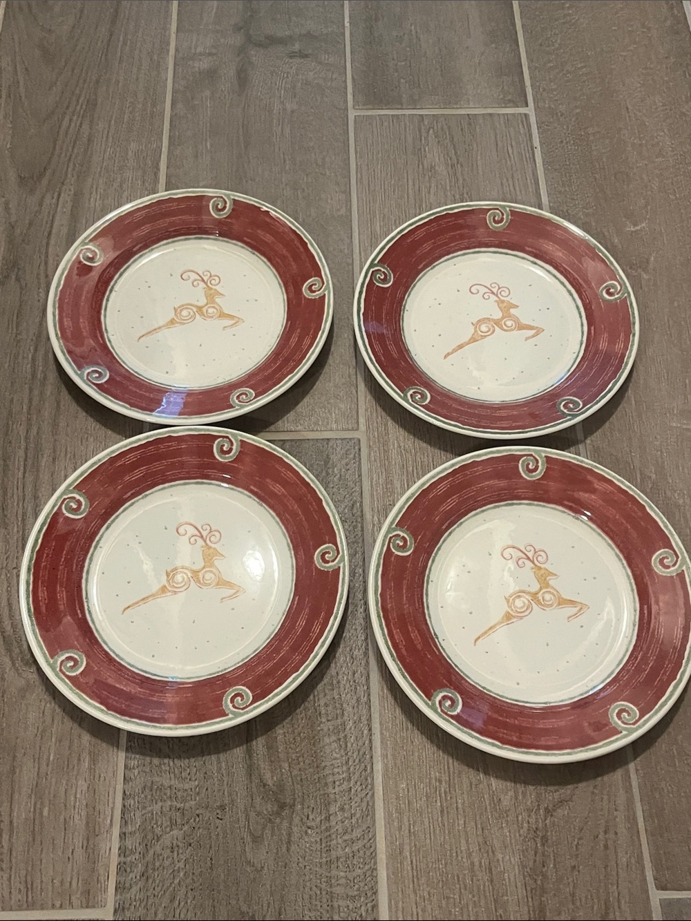 Pier 1 Rustic Reindeer Salad Plates - Set of 4 NWT